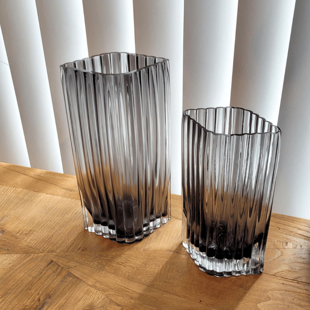 Angel Ribbed Glass Vase - Grey 23cm image 1